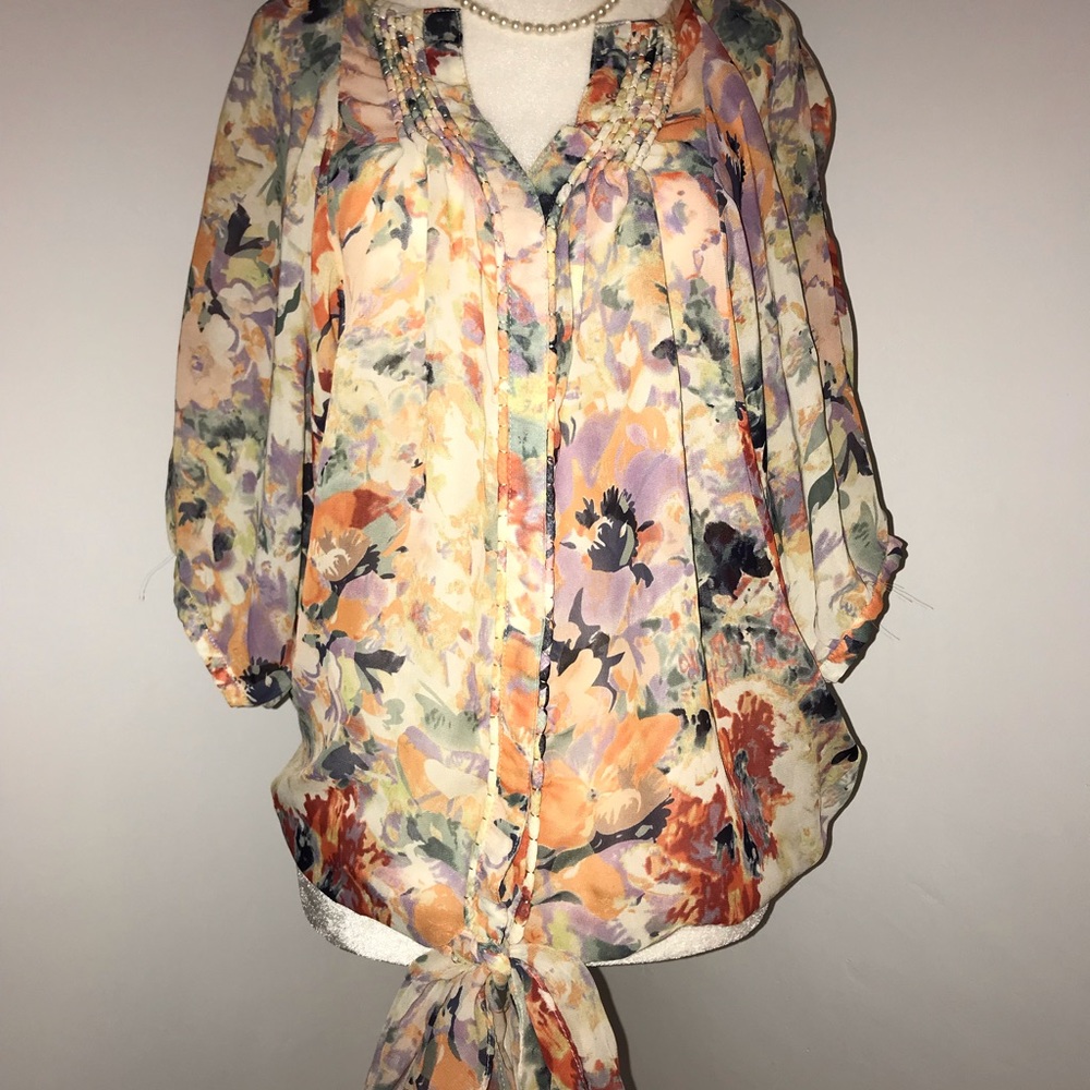 Buffalo Jeans Floral Tie Waist Top David Bitton